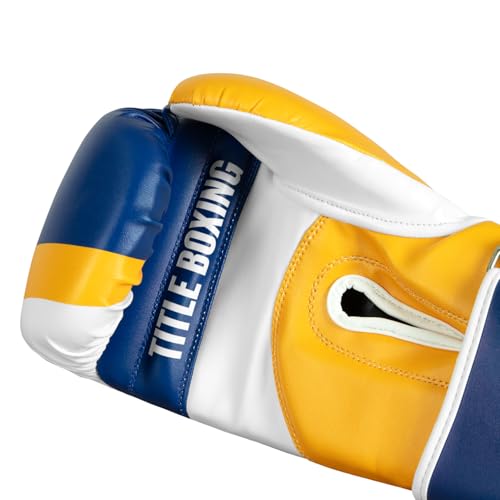 Title Boxing World Bag Boxing Gloves - color: Blue/Yellow/White, size: 14 oz