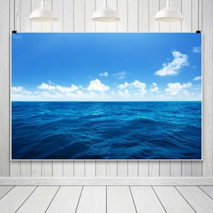 Yeele 8x6ft Blue Ocean Scene Backdrop Blue Sky White Clouds Sea Wave Natural Seascape Photography Background for Sea Theme Baby Shower Kids Birthday Party Decoration Photo Shoot Props Vinyl
