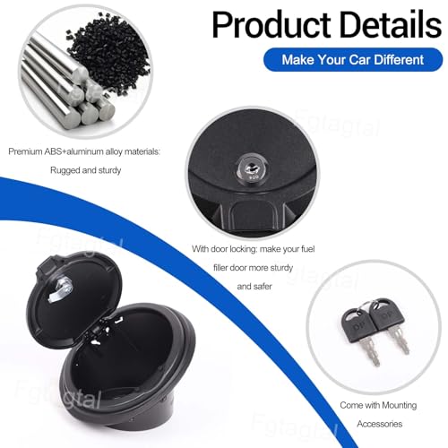 Fuel Door Locking Gas Tank Cap Cover Compatible with Hummer H3 2005-2009 Aluminum Gas Cap Fuel Filler Door Cover Gas Tank Doors Trim Accessories, Style B (Black)
