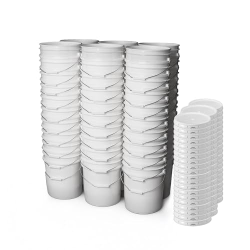 5 Gallon Bucket - Food Grade Bucket with Airtight Gasketed Tear Strip Lid, BPA-Free, Heavy-Duty 90 Mil HDPE Plastic Pail, Bulk Storage, Durable Container, Made in USA - White, 60 Packs - color: White, size: 60 Packs