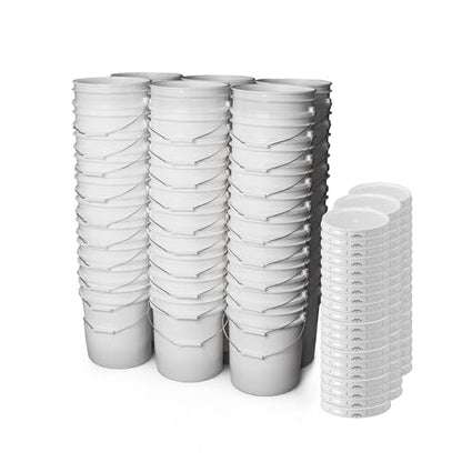 5 Gallon Bucket - Food Grade Bucket with Airtight Gasketed Tear Strip Lid, BPA-Free, Heavy-Duty 90 Mil HDPE Plastic Pail, Bulk Storage, Durable Container, Made in USA - White, 60 Packs - color: White, size: 60 Packs