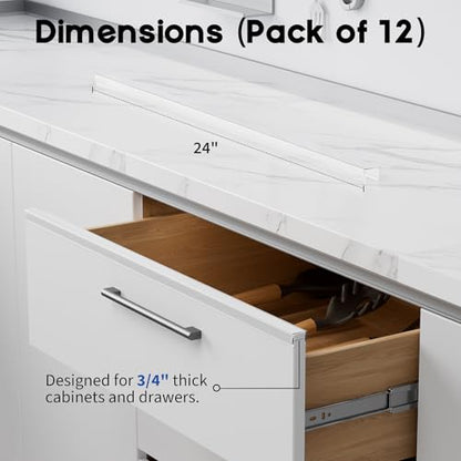 Cabinet Protector Edge Guard (Pack of 12), 24" Clear PVC Cabinet Edge Protectors for 3/4" Thick Kitchen Cabinets Doors – Slip-On No-Tool Sliding Installation - size: 24 Inches
