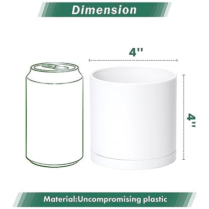 D'vine Dev 6 Pack 4 Inch Modern Plastic Plant Pots, Small Garden Planters for Plant with Drainage Holes and Saucers, White Color, 74-Z-E-3 - size: 4"