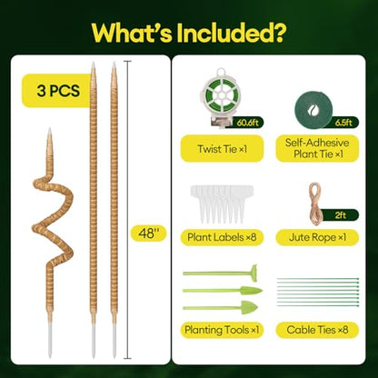 3-Pack 48” Bendable Moss Pole Monstera Plant Support for Climbing Indoors Plants, Coir Moss Poles Moss Sticks Plant Pole DIY, Plant Support Stake for Potted Plants