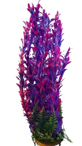Pink and Purple Fish Tank Decoration Artificial Aquarium Plant with Weighted Base 41-43 cm (16 Inch) Tall, Fish Tank or Pond Foliage Ornament, Tall Plastic Seaweed Aquascaping Decor