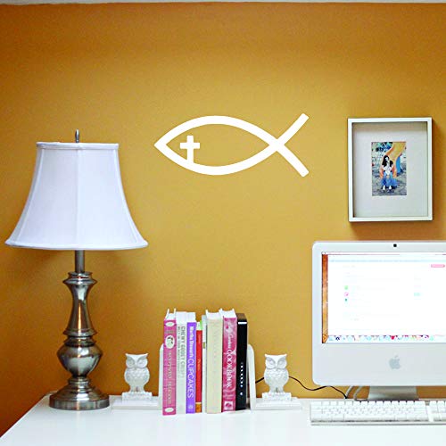Transparent Decal Stickers of Religion Fish Christian Cross (White) Premium Waterproof Vinyl Decal Stickers for Laptop Phone Accessory Helmet Car Window Mug Tuber Cup Door Wall Decora ANDauto036040WH