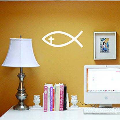 Transparent Decal Stickers of Religion Fish Christian Cross (White) Premium Waterproof Vinyl Decal Stickers for Laptop Phone Accessory Helmet Car Window Mug Tuber Cup Door Wall Decora ANDauto036040WH