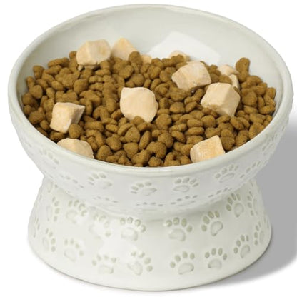 Ceramic Cat Food Bowl, 15°Tilted Raised Cat Food Bowl 5oz (Vintage White)