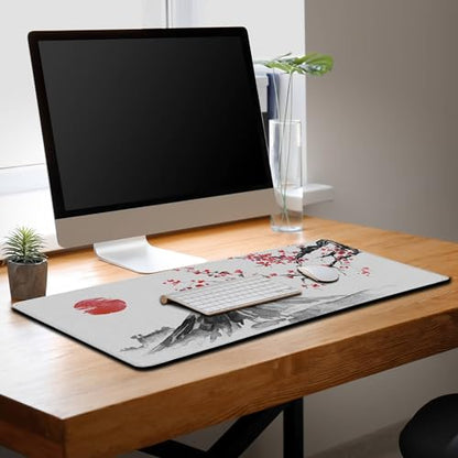Large Mouse Pads White, Home Office Desk Pad Gaming Mat, Desk Mat Large Non-Slip Rubber Base Waterproof with Stitched Edges, 35.4 X 15.7 inch for Work/Game/Office Japan Traditional Painting - color: Japan Traditional Painting