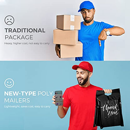 Metronic Thank You Poly Mailers 14.5x19 50 Pcs, Easy to Carry Shipping Bags with Handle, Self Seal Mailers Poly Bags for Small Business Packing and Shipping, Large Package Bags Mailing Bags, Black - color: Black, size: 14.5X19" 50PC