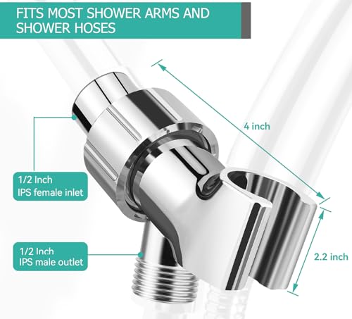 Adjustable Handheld Shower Head Holder- Brass Ball, Premium ABS Bracket- 360 Degree Rotatable Arm Mount and Hose Connector, Shower Adapter- Adjustable Shower Arm Mount, MAYYAYA (Silver) - color: Silver