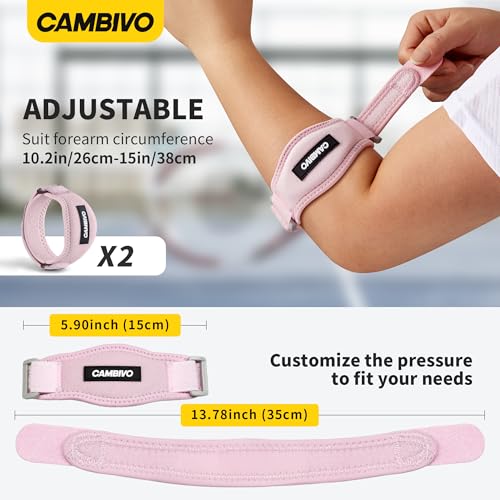 CAMBIVO 2 Pack Tennis Elbow Brace Strap for Tendonitis, Light Pink - color: Light Pink, size: 2 Count (Pack of 1)