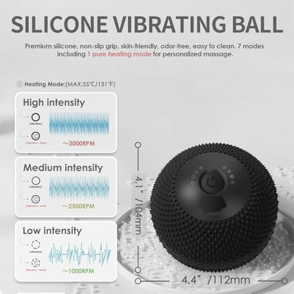 Heating Vibrating Massage Ball with 7 Modes & Memory Function | Electric Massage Ball with Recessed Button Design for Myofascial Release, Deep Tissue & Trigger Point Therapy (Black)