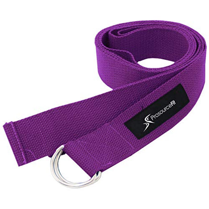ProsourceFit Metal D-Ring Yoga Strap 8’ Durable Cotton for Stretching and Flexibility - color: Purple