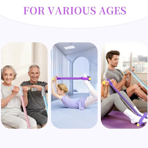 Pedal Resistance Band with Handle, Upgraded 6-Tube Exercise Bands - color: Purple