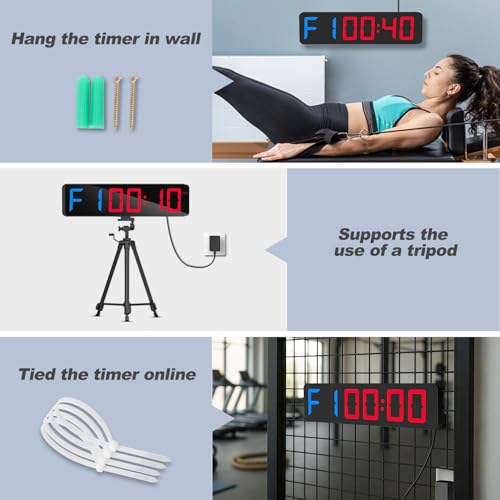 ANJANK Gym Timer 15"Large LED Display Wall Clock, Gym Interval Workout Count Down & Up Stopwatch, Adjustable Buzzer Volume/Upgraded Remote Digital Timer for Fitness, Classroom, Home Garage and Outdoor - color: Blue + Red