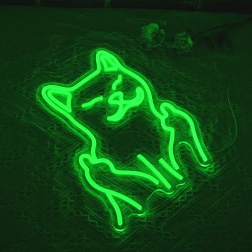 Cat Neon Sign for Wall Decor, USB Powered Cool Cat Neon Light, Funny Green Cat LED Light Up Sign for Birthday New Year Man Cave Teen Party Game Room Decoration - style: Green Cat