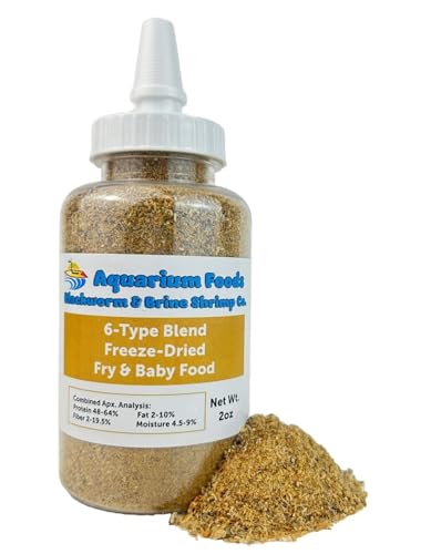 6-Type Baby Blend- Bloodworm, Brine Shrimp, Plankton, Mysis, Tubifex, Krill, for Tropical Fish Fry, Babies, Guppies, Tetras, Bettas, Nano Fish…2oz Squeeze Bottle