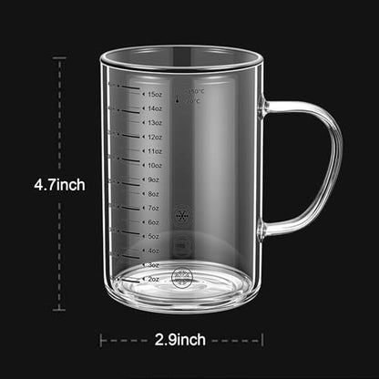 450ml Glass Measuring Cup with Scales (ml/oz) High Borosilicate Glass Liquid Graduated Cups for Home Kitchen Office Thickened Breakfast Milk Juice Yogurt Coffee Mug Teacup