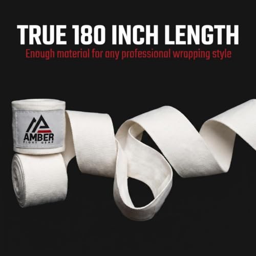 Amber Fight Gear Semi Elastic Professional 180-Inch Hand Wraps with Hook and Loop Closure for Boxing Kickboxing Muay Thai MMA for Men and Women - color: White