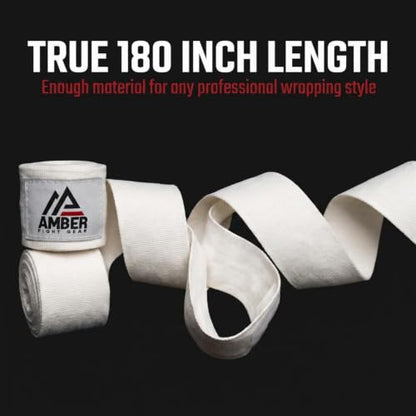 Amber Fight Gear Semi Elastic Professional 180-Inch Hand Wraps with Hook and Loop Closure for Boxing Kickboxing Muay Thai MMA for Men and Women - color: White