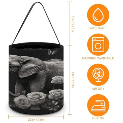 Halloween Trick Or Treat Bags With Handles Collapsible Candy Bucket Reusable Elephant And Butterfly Printed Goody Bucket For Holiday Party Gifts - color: Elephant and Butterfly