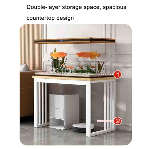 Sturdy Metal Fish Tank Stand with Storage Shelves, Multi-Functional Home Organizer Side Table for Living Room, Bedroom, Kitchen, Office (White, 70x45x70 cm)