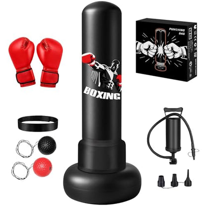 70" Punching Bag for Adults,Boxing Bag with Gloves and Pump(Black)