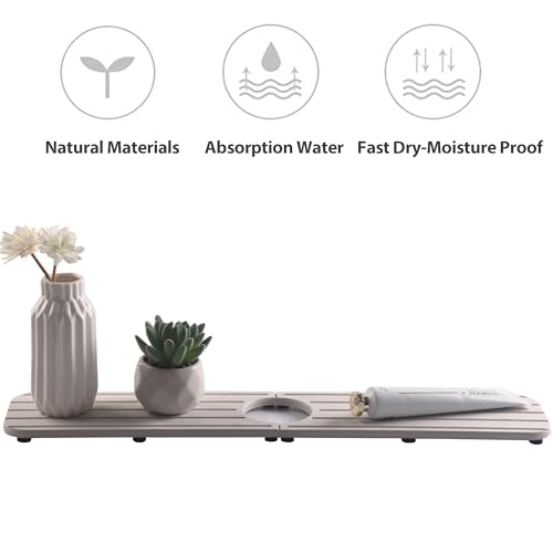 NiuYichee Faucet Mat for Kitchen Sink – Diatomite Stone Drying Mat, Absorbing Stone Tray for Bathroom Counter (Pale Gray, 19.6" x 3.9")