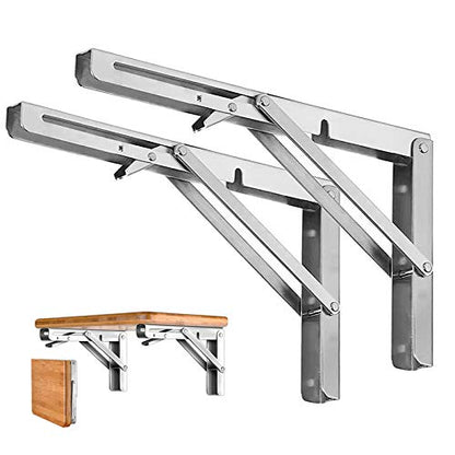 Storystore Folding Shelf Brackets - 14 Inch Heavy Duty Stainless Steel Collapsible Shelf Bracket for Bench Table, Space Saving DIY Bracket, Max Load: 550lb （2 PCS） - size: 14 Inch