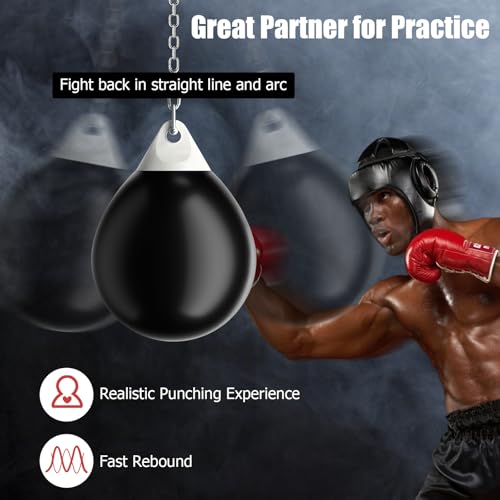 GYMAX Punching Bag, Water Aqua Bag w/Water Injector & Hanging Accessories, Folding Heavy Duty Boxing Bag for Home Gym, Boxing Training Equipment for Adults - style: 180LBS, Black