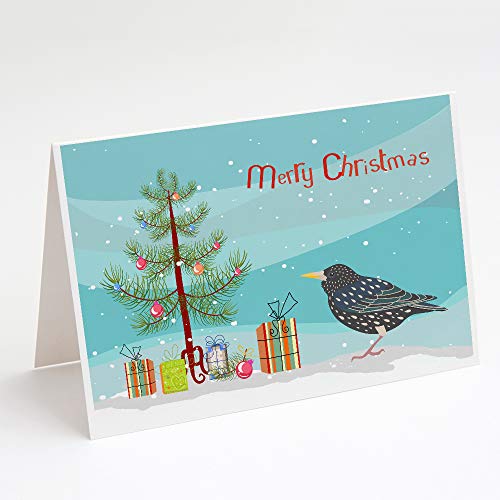 Caroline's Treasures CK4492GCA7P Starling Merry Christmas Greeting Cards and Envelopes Pack of 8 Blank Cards with Envelopes Whimsical A7 Size 5x7 Blank Note Cards - style: Birds - Starling