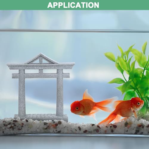 M METERXITY 3.7" H Miniature Torii Gate Ornaments with Plaque, Mini Chinese Gate Models Decorative Japanese Sandstone Tiny Home Landscape Accessories for Aquarium/Fish Tank/Garden Decor