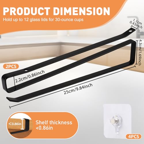 Tumbler Lid Organizer, 2 Pack Coffee Mug Holder for Yeti Tumbler Lid, Space Saving Mug Hanger Rack Holds Up to 12 Lids, Cup Holder Under Cabinet, Water Bottle Lid Holders for Kitchen Storage