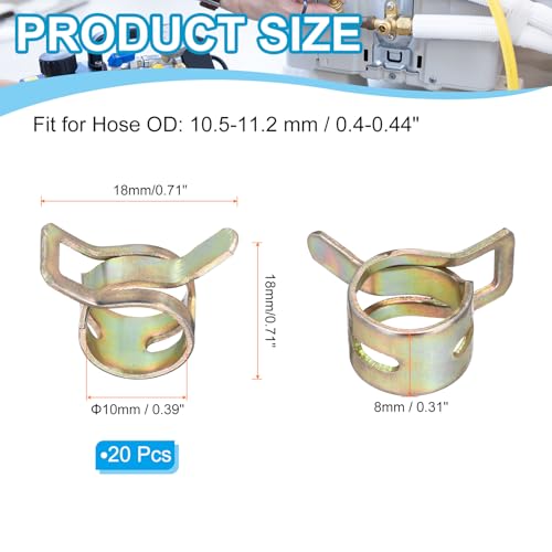 PATIKIL Spring Band Hose Clamps for 10.5-11.2mm OD Hose, 20 Pack Silicone Vacuum Constant Tension Band Clips for Fuel Line Silicone Air Hose Tube Water Pipe, Gold