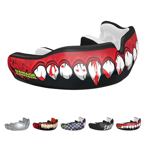 DAMAGE CONTROL Custom Fit Mouthguard – Bleeding Fangs – 2-Week Process | Dentist-Designed, Boil & Bite Impression Kit, 2-Week Process, Hand-Fabricated Custom Fit, 3D Scan for Easy Reorders - color: Bleeding Fangs