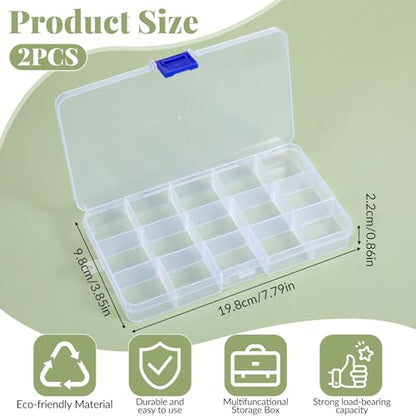 2Pcs Bead Organizer Box, Mini Clear Plastic Storage Box with Removable Divider for Beads Jewelry Rhinestone Small Parts Hair Stuff Accessory DIY Supply (15 Grids)