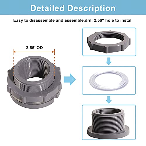 1.5 Inch PVC Bulkhead Water Tank Connector Adapter Fitting with Plugs Thru-Bulk Pipe Fitting for Rain Barrels, Aquariums, Ponds(Set of 2)