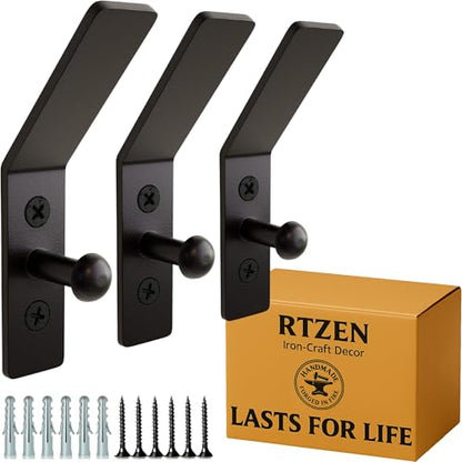 RTZEN Classic Farmhouse Wall Mount Multi-Use Wrought Iron Hook Set (3 Pack) - style: Double Hammer Nail
