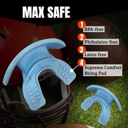 O Shield Core Football Mouth Guard, Detachable Strap - color: Columbia Blue