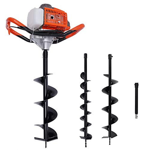 Dyrabrest 71CC Petrol Earth Auger Post Hole Digger Auger with 3 Drills （Ground Drill 4"/ 6"/ 8" Bits ）+ Extension Bar 12"