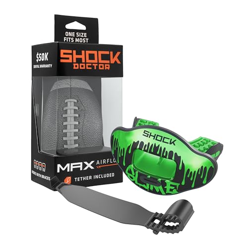 Shock Doctor Lip Guard, Adult and Youth Mouth Guard Football with Strap, Breathable Wide Opening Football Mouthpiece for Youth and Adults OSFA, Shock Doctor Mouth Guards, Max Airflow - color: Slime