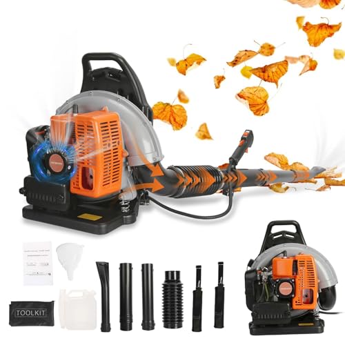 63CC 2-Stroke Backpack Blower, Gas Leaf Blower with High-Velocity 665 CFM, Ergonomic Design, Low Vibration, and Cruise Control for Gutter, Garden, Yard Ora (EB650-Orange) - color: EB650-Orange