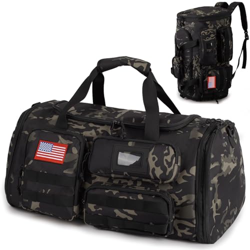Expandable Gym Bag for Men,Tactical Large 3-in-1 Travel Duffle Backpack Bag - color: Camo Black