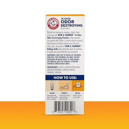Arm & Hammer In-Shoe Odor Control Pouches, Moisture Absorbing, 4 Count