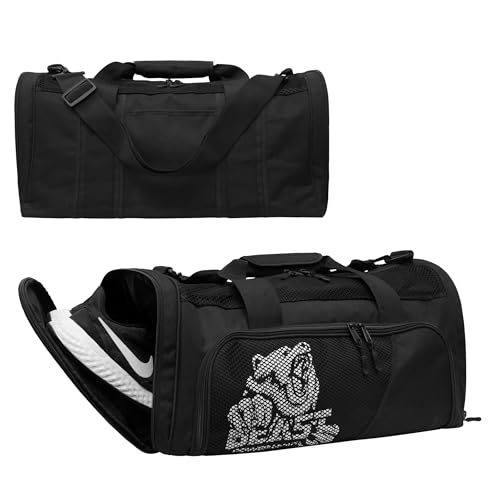 Gym Duffle Bag - Workout, Boxing, MMA, Sports Bag with Shoes Compartment and Adjustable Shoulder Strap for Men and Women (Black/White) - color: Black/White