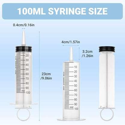 100ml Large Syringe, Plastic Syringes for Liquid with Tip Adapter, Epoxy Syringe for Scientific Labs, Oil Transfer, Plant Watering & Refilling, Individual Sealed, 5 Pack - style: 100 ML