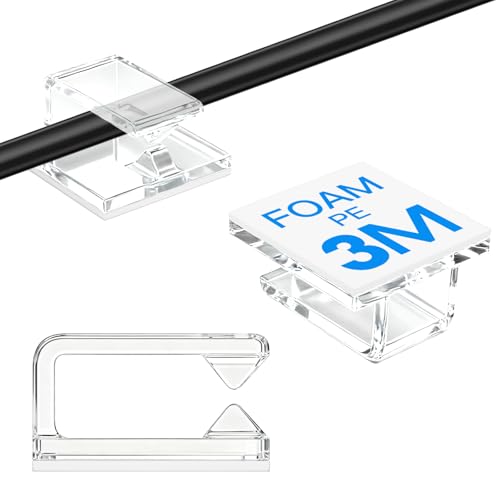 60Pcs Cable Clips, Small, Clear, Adhesive Wire Clips, Cable Management Wire Organizer Cord Holder for Under Desk, Car, Wall, TV PC Ethernet Cable