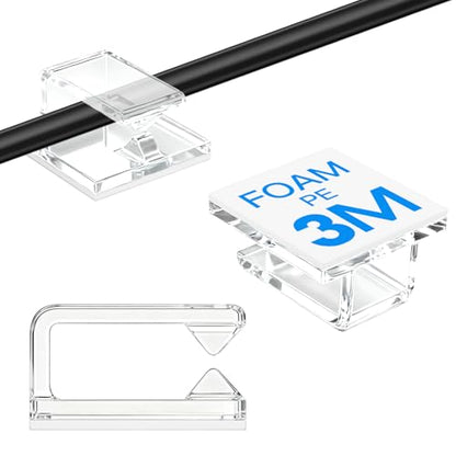 60Pcs Cable Clips, Small, Clear, Adhesive Wire Clips, Cable Management Wire Organizer Cord Holder for Under Desk, Car, Wall, TV PC Ethernet Cable