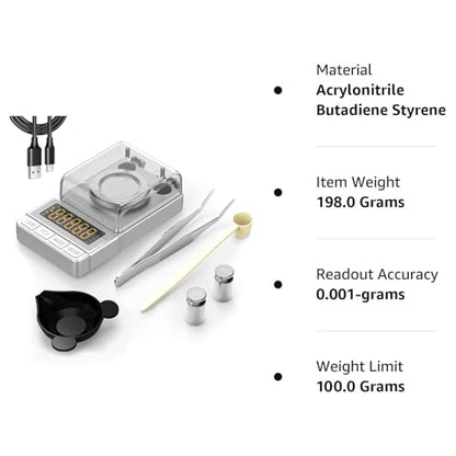 Milligram Scale 100g/0.001g Sliver, Mg Scale with 20g Calibration Weight and Accessories, Sliver Powder Scale for Reloading - color: Silver